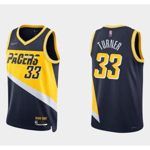 Men's Indiana Pacers #33 Myles Turner 2021/22 Navy City Edition 75th Anniversary Stitched Basketball Jersey