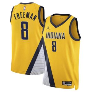 Men's Indiana Pacers #8 Enrique Freeman Yellow 2024 Draft Statement Edition Stitched Basketball Jersey