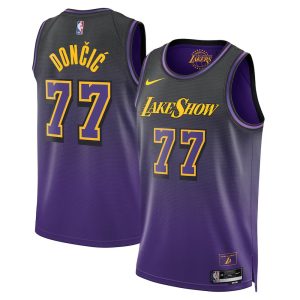 Unisex Los Angeles Lakers #77 Luka Doncic  Purple Swingman City Edition Jersey